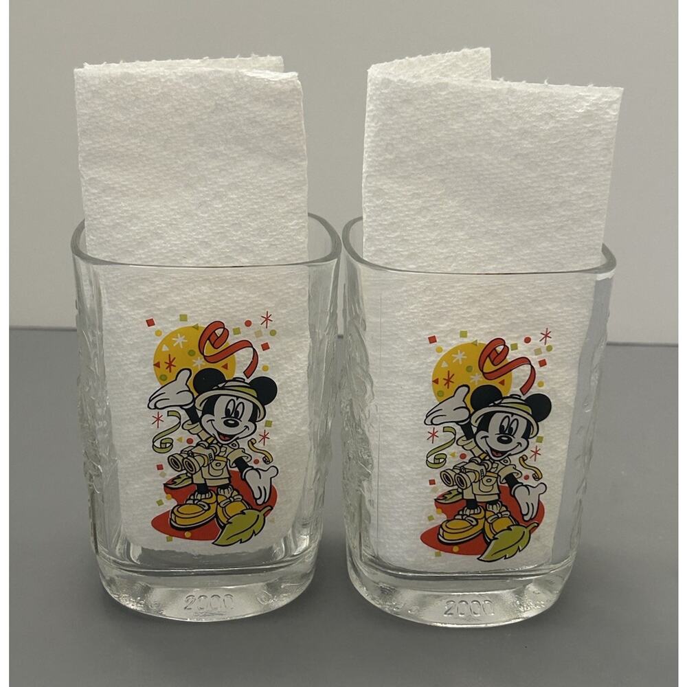 Animal Kingdom 2000 Walt Disney World Square Glass McDonald's Set of 2